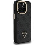 Guess PU 4G Strass Triangle Logo Stand Camera Frame MagSafe kryt pre iPhone 15 Pro Max, čierny