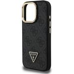 Guess PU 4G Strass Triangle Logo Stand Camera Frame MagSafe kryt pre iPhone 15 Pro Max, čierny