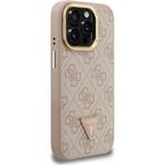Guess PU 4G Strass Triangle Logo Stand Camera Frame MagSafe kryt pre iPhone 15 Pro Max, ružový