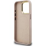 Guess PU 4G Strass Triangle Logo Stand Camera Frame MagSafe kryt pre iPhone 15 Pro, ružový