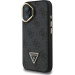Guess PU 4G Strass Triangle Logo Stand Camera Frame MagSafe kryt pre iPhone 16, čierny