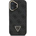 Guess PU 4G Strass Triangle Logo Stand Camera Frame MagSafe kryt pre iPhone 16, čierny