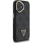 Guess PU 4G Strass Triangle Logo Stand Camera Frame MagSafe kryt pre iPhone 16, čierny
