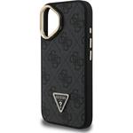 Guess PU 4G Strass Triangle Logo Stand Camera Frame MagSafe kryt pre iPhone 16, čierny