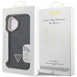 Guess PU 4G Strass Triangle Logo Stand Camera Frame MagSafe kryt pre iPhone 16, čierny