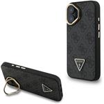 Guess PU 4G Strass Triangle Logo Stand Camera Frame MagSafe kryt pre iPhone 16, čierny