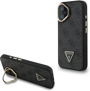 Guess PU 4G Strass Triangle Logo Stand Camera Frame MagSafe kryt pre iPhone 16, čierny