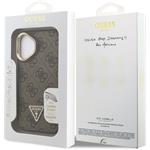 Guess PU 4G Strass Triangle Logo Stand Camera Frame MagSafe kryt pre iPhone 16, hnedý