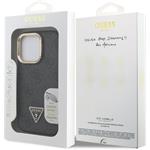 Guess PU 4G Strass Triangle Logo Stand Camera Frame MagSafe kryt pre iPhone 16 Pro, čierny