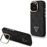 Guess PU 4G Strass Triangle Logo Stand Camera Frame MagSafe kryt pre iPhone 16 Pro, čierny