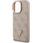 Guess PU 4G Strass Triangle Logo Stand Camera Frame MagSafe kryt pre iPhone 16 Pro Max, ružový