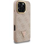 Guess PU 4G Strass Triangle Logo Stand Camera Frame MagSafe kryt pre iPhone 16 Pro, ružový