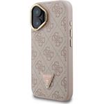 Guess PU 4G Strass Triangle Logo Stand Camera Frame MagSafe kryt pre iPhone 16, ružový