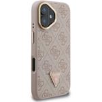 Guess PU 4G Strass Triangle Logo Stand Camera Frame MagSafe kryt pre iPhone 16, ružový
