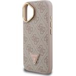 Guess PU 4G Strass Triangle Logo Stand Camera Frame MagSafe kryt pre iPhone 16, ružový