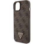 Guess PU 4G Strass Triangle Metal Logo kryt + Crossbody Popruh pre iPhone 15 Plus, hnedý