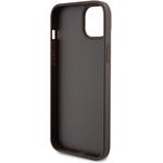 Guess PU 4G Strass Triangle Metal Logo kryt + Crossbody Popruh pre iPhone 15 Plus, hnedý