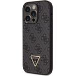 Guess PU 4G Strass Triangle Metal Logo kryt + Crossbody popruh pre iPhone 15 Pro Max, čierny