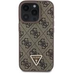 Guess PU 4G Strass Triangle Metal Logo kryt + Crossbody popruh pre iPhone 16 Pro, hnedý