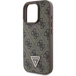 Guess PU 4G Strass Triangle Metal Logo kryt + Crossbody popruh pre iPhone 16 Pro, hnedý