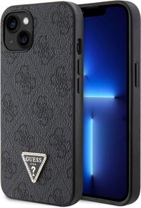 Guess PU 4G Strass Triangle Metal Logo kryt pre iPhone 15, čierny