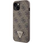 Guess PU 4G Strass Triangle Metal Logo kryt pre iPhone 15, hnedý