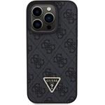 Guess PU 4G Strass Triangle Metal Logo kryt pre iPhone 15 Pro, čierny
