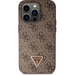 Guess PU 4G Strass Triangle Metal Logo kryt pre iPhone 15 Pro, hnedý