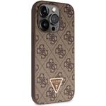 Guess PU 4G Strass Triangle Metal Logo kryt pre iPhone 15 Pro, hnedý