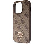 Guess PU 4G Strass Triangle Metal Logo kryt pre iPhone 15 Pro, hnedý