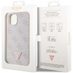 Guess PU 4G Strass Triangle Metal Logo kryt pre iPhone 15, ružový