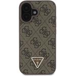 Guess PU 4G Strass Triangle Metal Logo kryt pre iPhone 16, hnedý