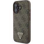 Guess PU 4G Strass Triangle Metal Logo kryt pre iPhone 16, hnedý