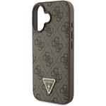 Guess PU 4G Strass Triangle Metal Logo kryt pre iPhone 16, hnedý