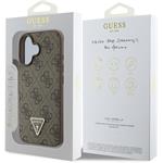 Guess PU 4G Strass Triangle Metal Logo kryt pre iPhone 16, hnedý