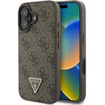 Guess PU 4G Strass Triangle Metal Logo kryt pre iPhone 16, hnedý