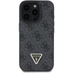 Guess PU 4G Strass Triangle Metal Logo kryt pre iPhone 16 Pro, čierny