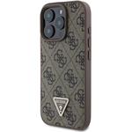 Guess PU 4G Strass Triangle Metal Logo kryt pre iPhone 16 Pro, hnedý