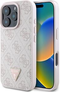 Guess PU 4G Strass Triangle Metal Logo kryt pre iPhone 16 Pro Max, ružový