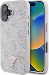 Guess PU 4G Strass Triangle Metal Logo kryt pre iPhone 16, ružový