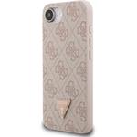 Guess PU 4G Strass Triangle Metal Logo kryt pre iPhone 16e, ružový