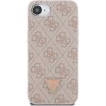 Guess PU 4G Strass Triangle Metal Logo kryt pre iPhone 16e, ružový