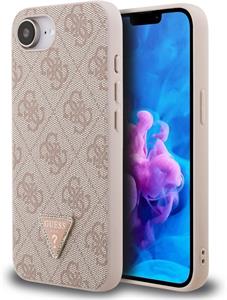 Guess PU 4G Strass Triangle Metal Logo kryt pre iPhone 16e, ružový