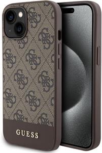 Guess PU 4G Stripe MagSafe kryt pre iPhone 15, hnedý