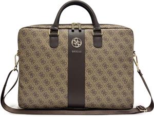 Guess PU 4G Stripe Metal Logo taška na notebook 14", hnedá