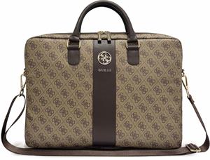 Guess PU 4G Stripe Metal Logo, taška na notebook, 16", hnedá