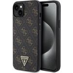 Guess PU 4G Triangle Metal Logo kryt pre iPhone 15 Plus, čierny