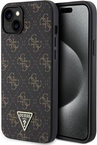 Guess PU 4G Triangle Metal Logo kryt pre iPhone 15 Plus, čierny