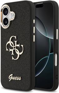Guess PU Fixed Glitter 4G Metal Frame kryt pre iPhone 17, čierny