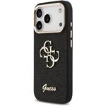 Guess PU Fixed Glitter 4G Metal Frame kryt pre iPhone 17 Pro, čierny